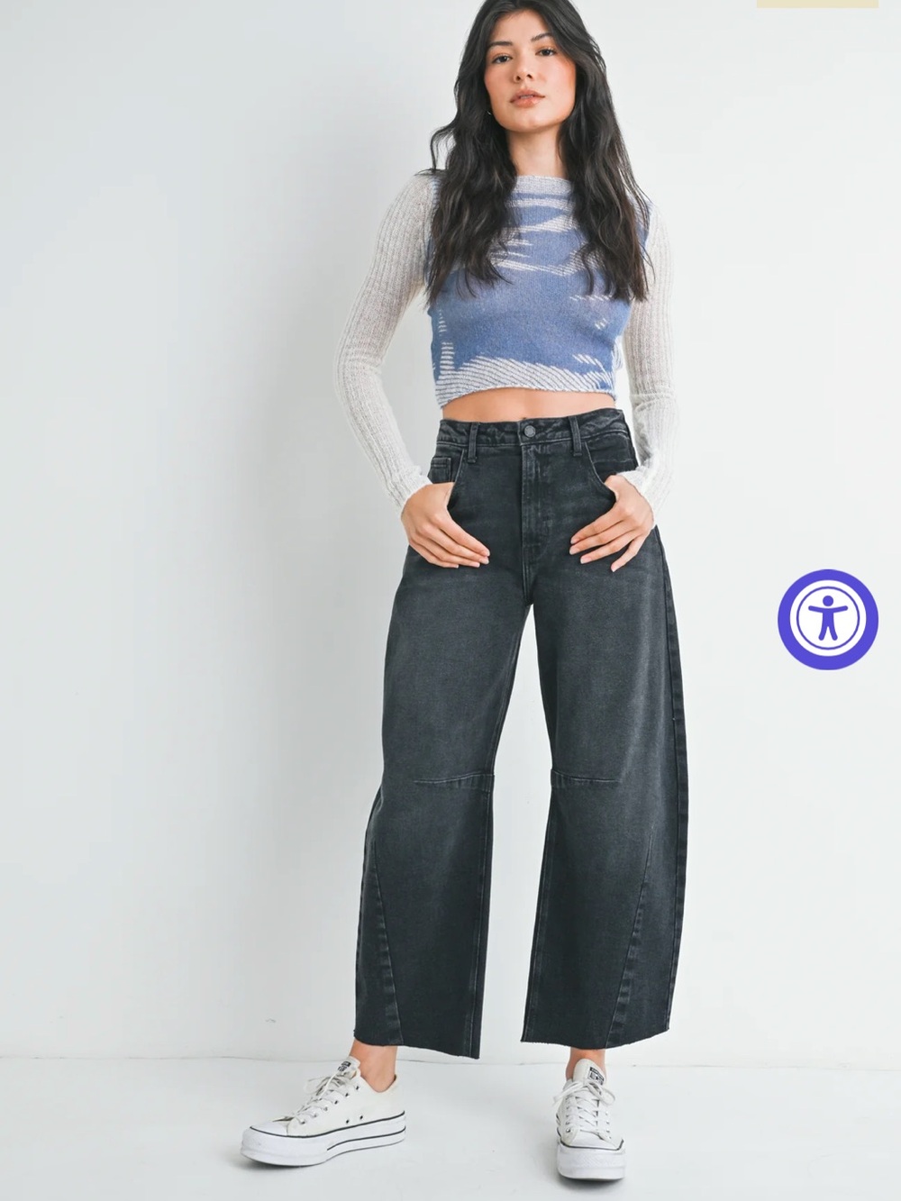 Just Black Denim The Seamed Barrell Jeans Women 27 washed black - Picture 1 of 10